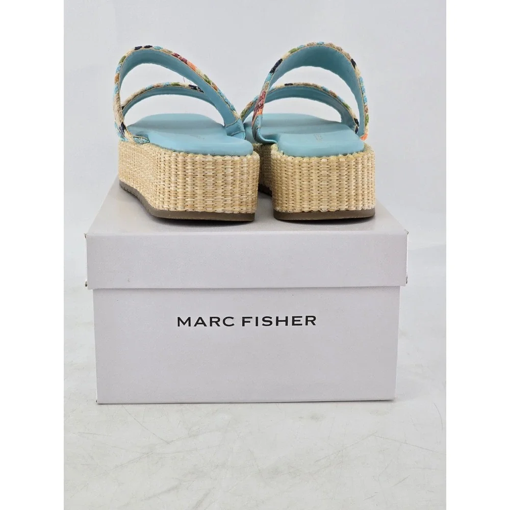 Marc Fisher Pelma Platform Sandal Womens 8 Light Blue Multi Woven - New